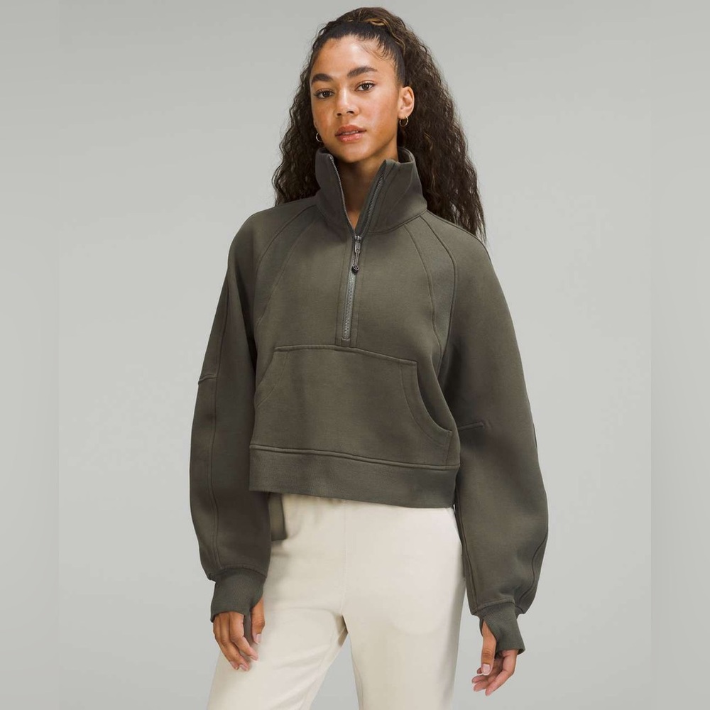 Lululemon Olive Green Oversized Scuba Funnel Neck Half Zip XS/S Pullover